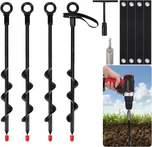 Ground Anchors Screw in, Trampoline Anchors High Wind Heavy Duty with Straps，Ropes，14in Ground Anchors for Canopies, Carports, Sheds, Swing Sets,Resistant to Heavy Wind（4/8 Packs）