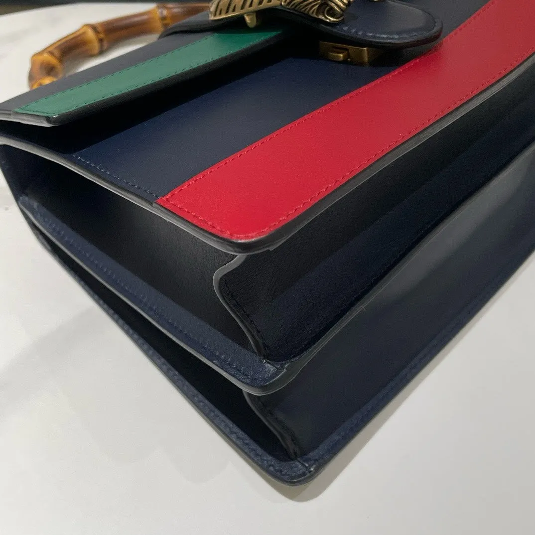 Gucci Bamboo Handle Dionysus Bag in Blue, Green, and Red Leather - Top Handle Style