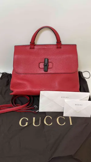 Gucci Bamboo Top Handle Bag Red Leather Shoulder Bag