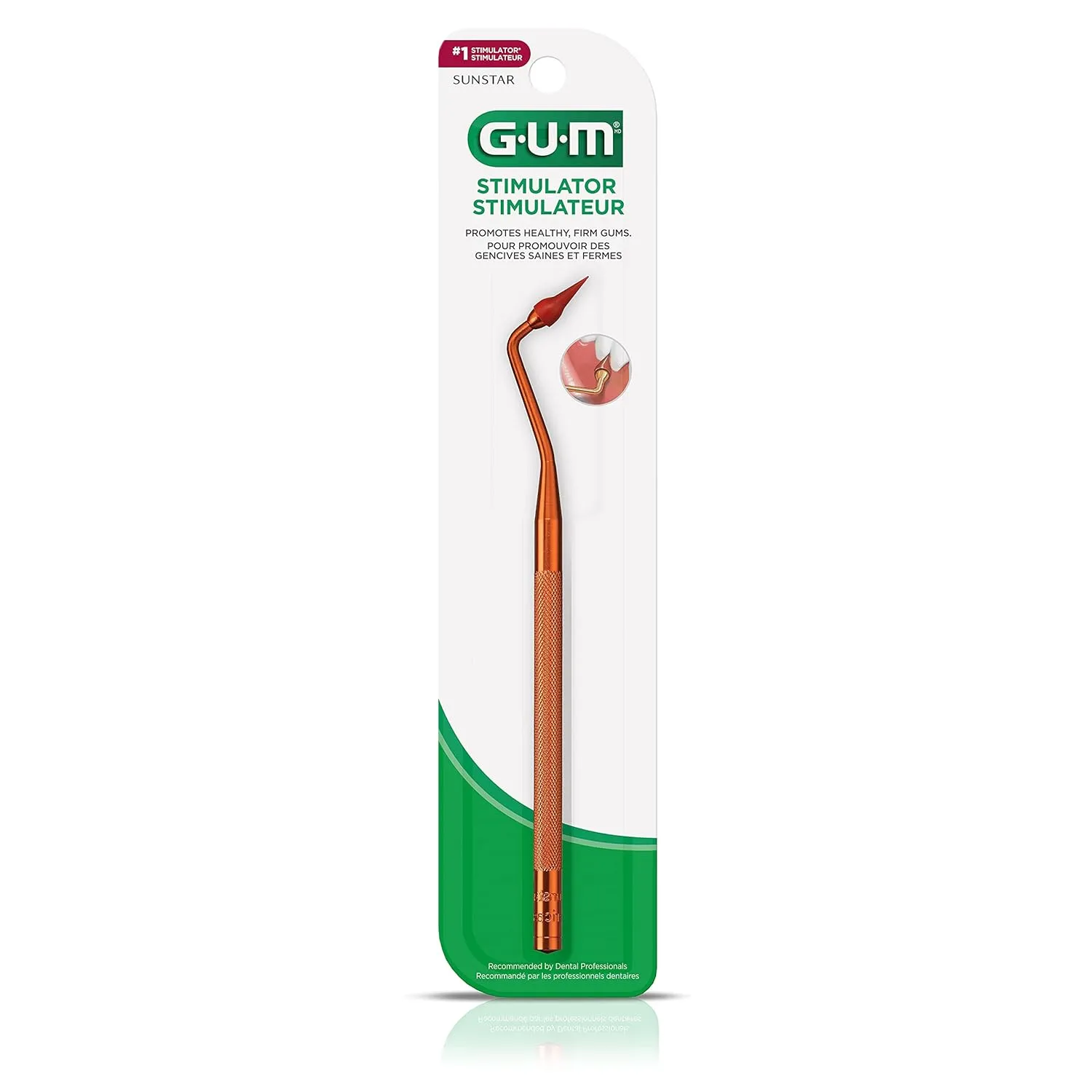 GUM Stimulator Permanent Handle - 1 Rubber Tip Included - Long Handled Massager for gums - Remove Plaque & Promote Gum Health, 1ct (6pk)