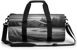 Gym Bag, Barn Black And White Printed Gym Bag,cylinder Gym Bag,sports Luggage Bag,weekend Luggage Bag