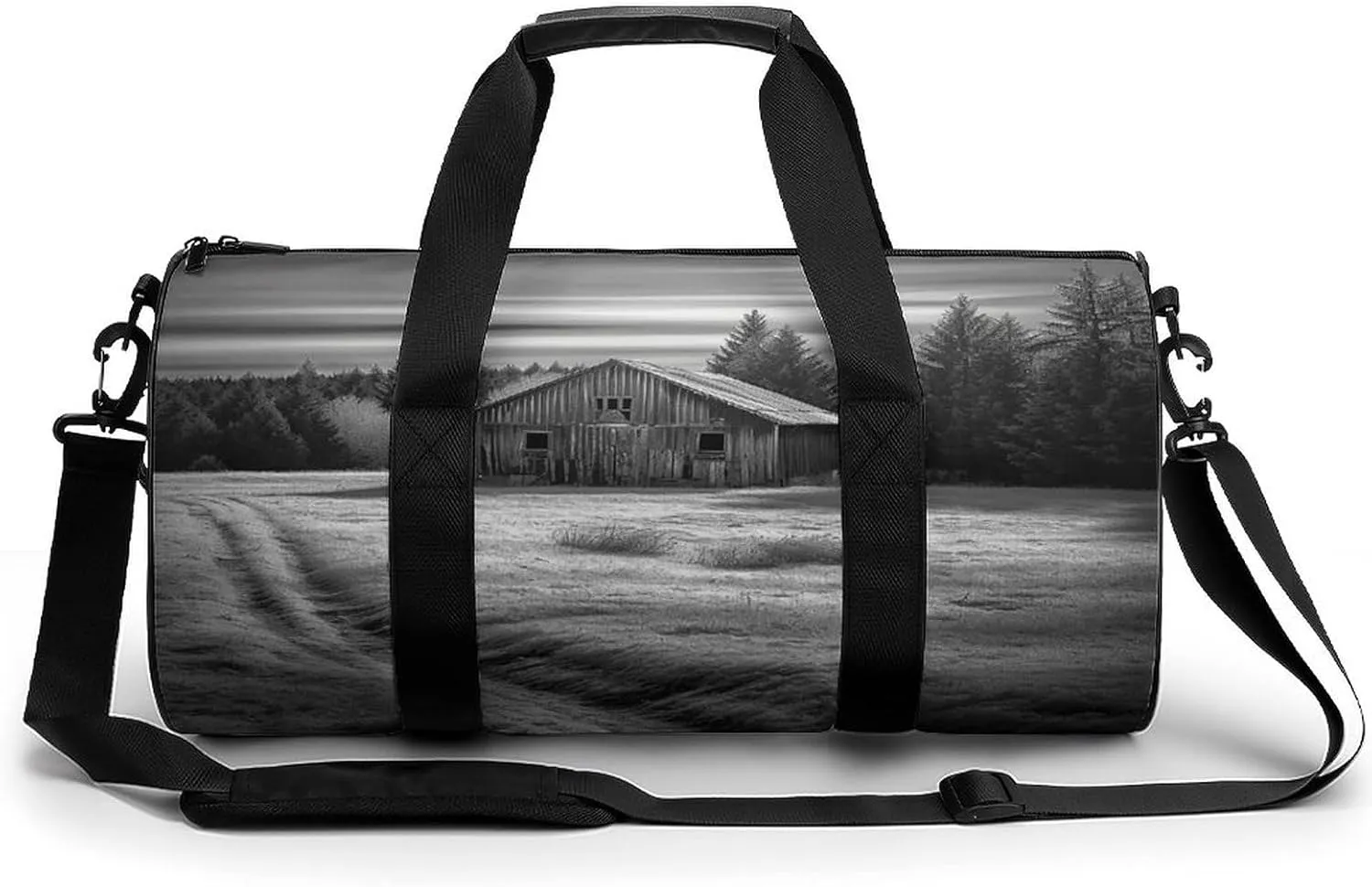 Gym Bag, Barn Black And White Printed Gym Bag,cylinder Gym Bag,sports Luggage Bag,weekend Luggage Bag