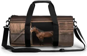 Gym Bag, Barn Horse Printed Gym Bag,cylinder Gym Bag,sports Luggage Bag,weekend Luggage Bag