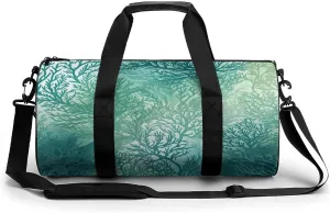 Gym Bag, Green Sea Blue Seaweed Printed Gym Bag,cylinder Gym Bag,sports Luggage Bag,weekend Luggage Bag