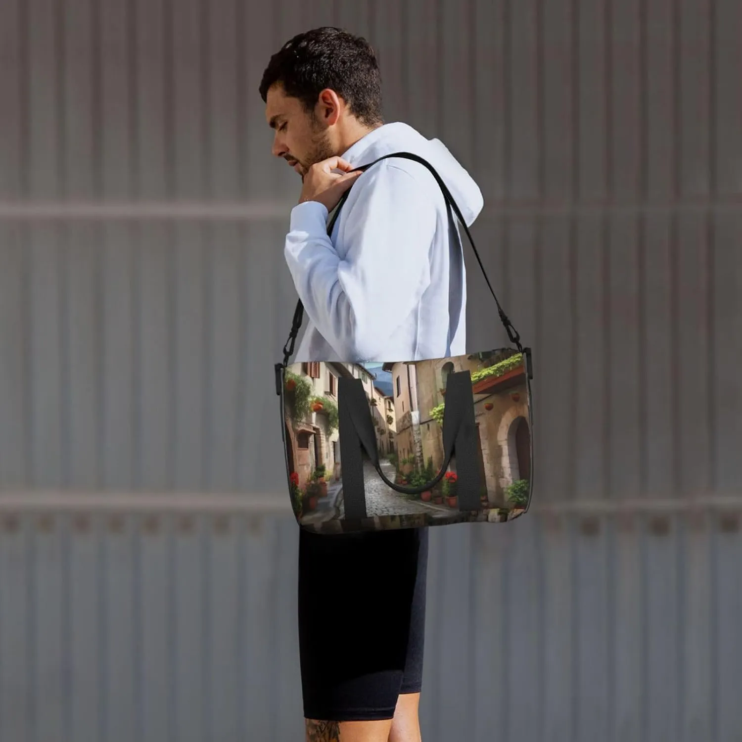 Gym Bag Italian Town Street Duffel Bag for Men Women Travel Overnight Bag with Shoe Compartment Workout Bags
