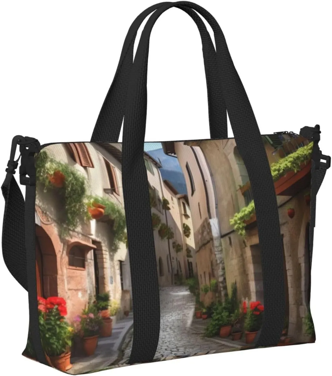 Gym Bag Italian Town Street Duffel Bag for Men Women Travel Overnight Bag with Shoe Compartment Workout Bags