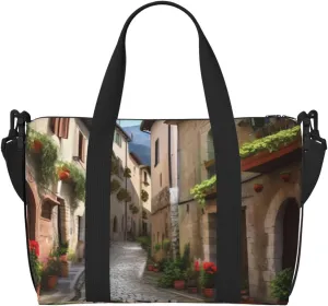 Gym Bag Italian Town Street Duffel Bag for Men Women Travel Overnight Bag with Shoe Compartment Workout Bags