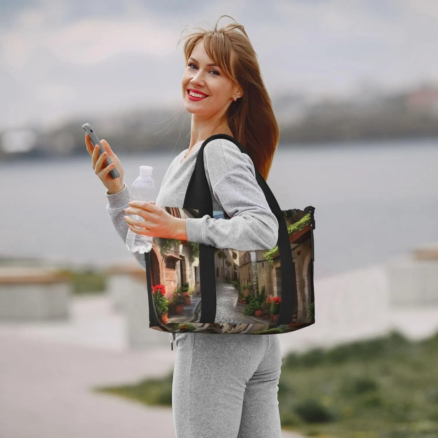 Gym Bag Italian Town Street Duffel Bag for Men Women Travel Overnight Bag with Shoe Compartment Workout Bags