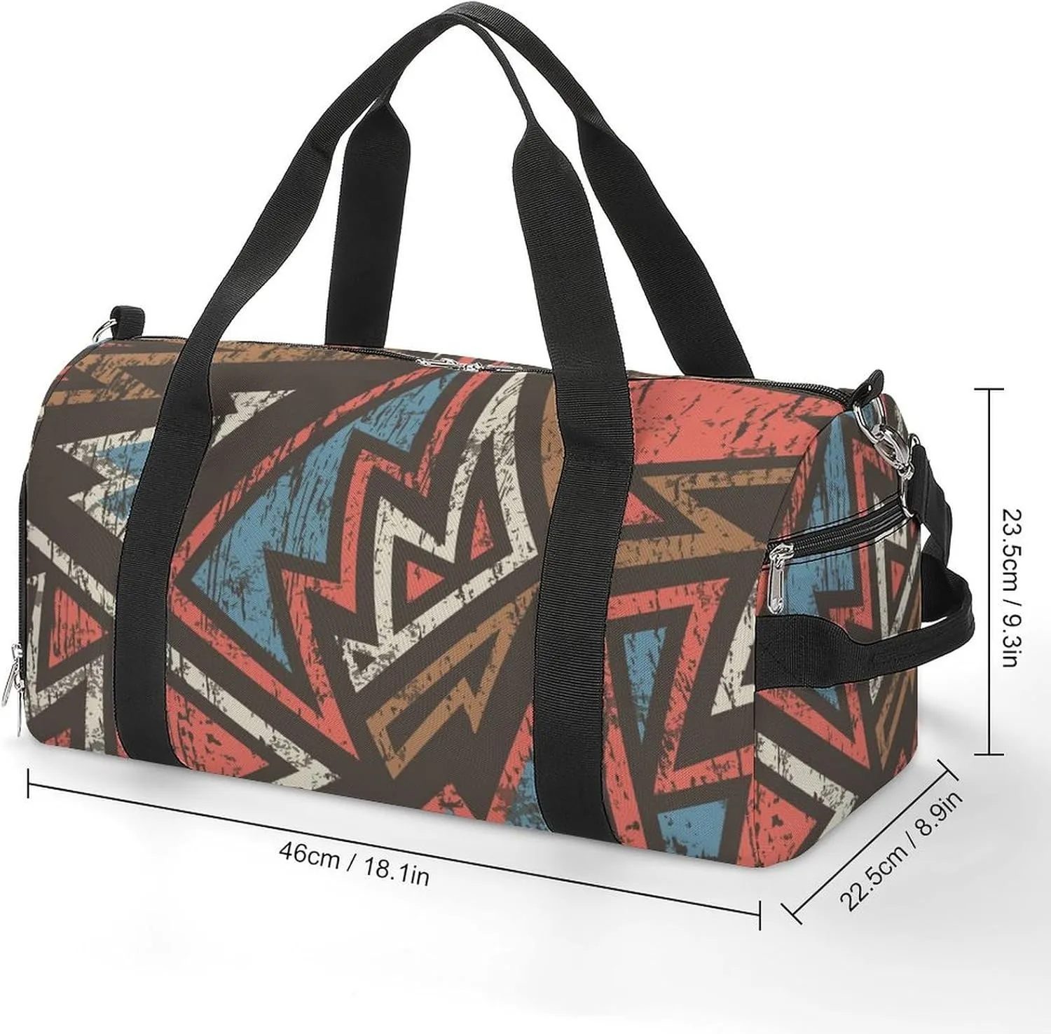 Gym Duffel Bag with Shoe Compartment Wet Pocket, Ancient Geometric Wood Travel Bag for Men Women, style-1