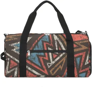 Gym Duffel Bag with Shoe Compartment Wet Pocket, Ancient Geometric Wood Travel Bag for Men Women, style-1