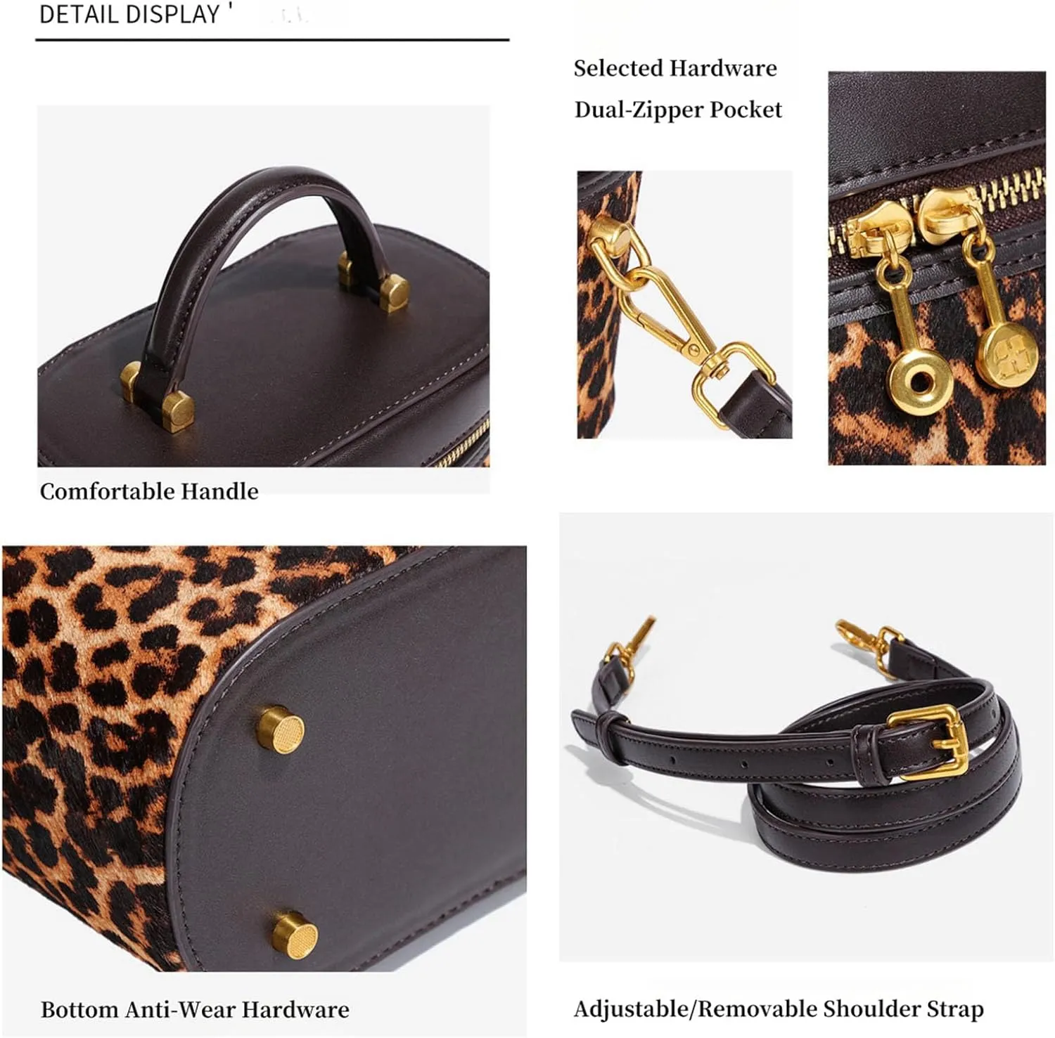 Hair-On Leather Top-Handle Bag for Women - Retro Lightweight Crossbody Purse with Chain Strap for Daily Use