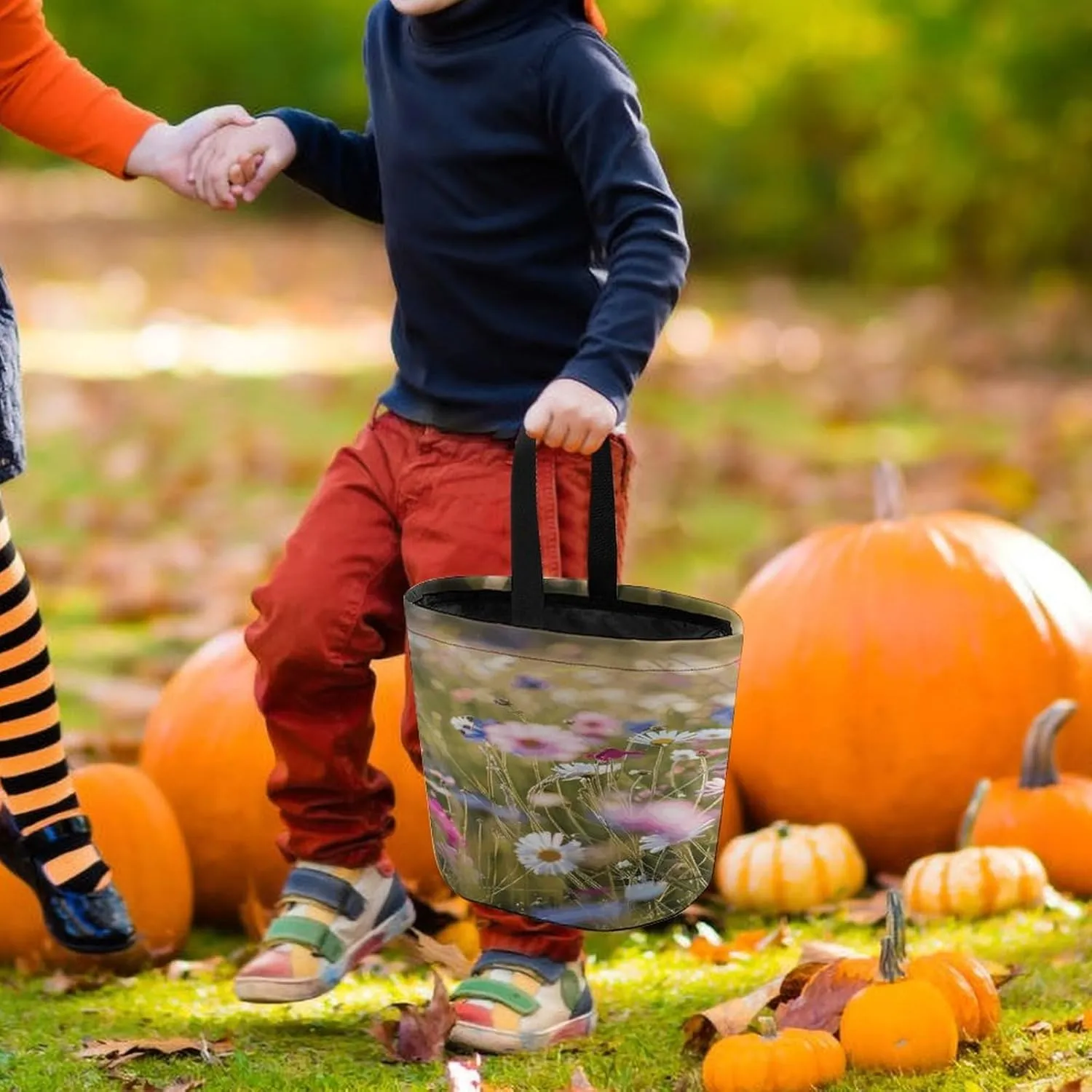 Halloween Candy Bucket,Halloween Trick Or Treat Bags,Airplane Flying in The Air Collapsible Reusable Candy Basket