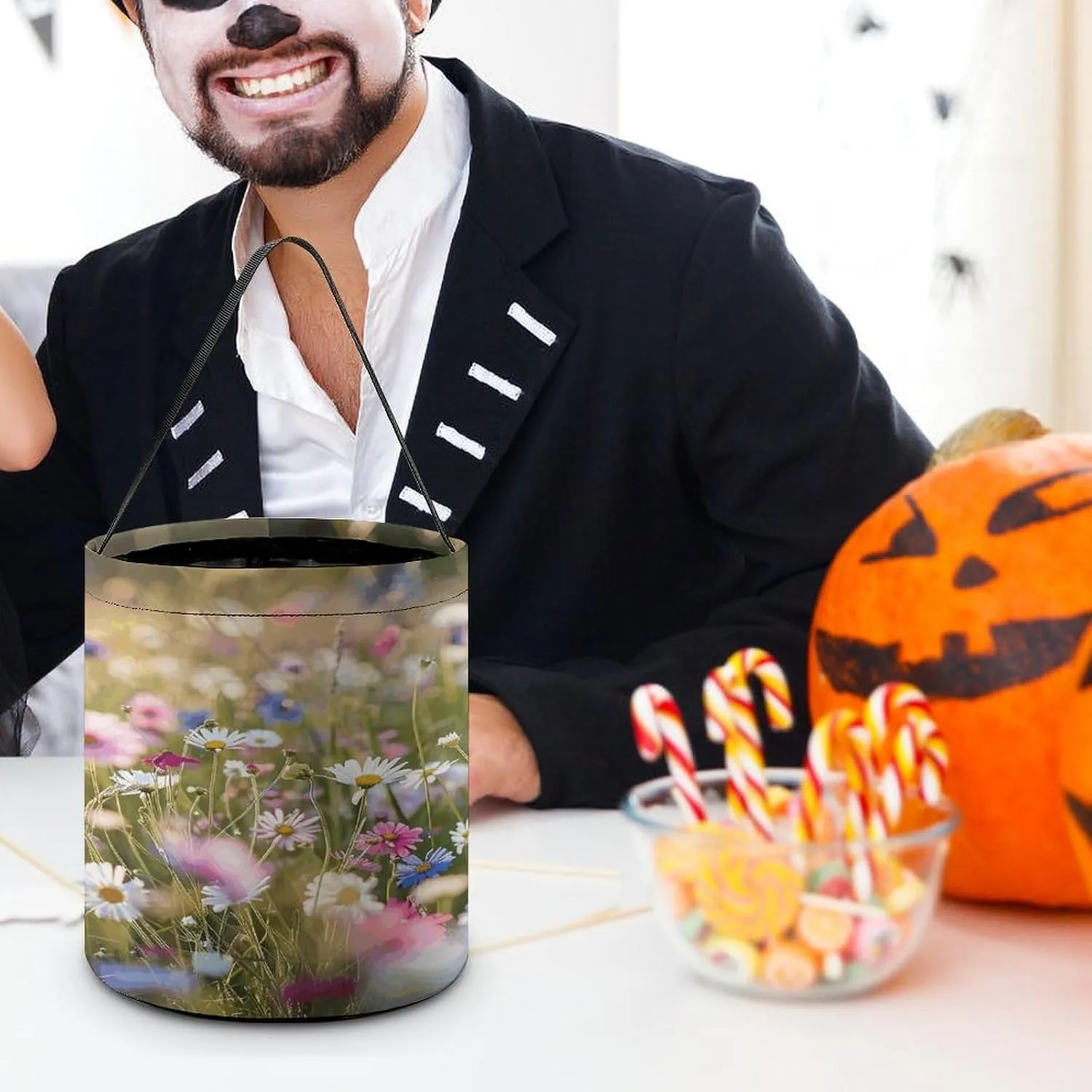 Halloween Candy Bucket,Halloween Trick Or Treat Bags,Airplane Flying in The Air Collapsible Reusable Candy Basket