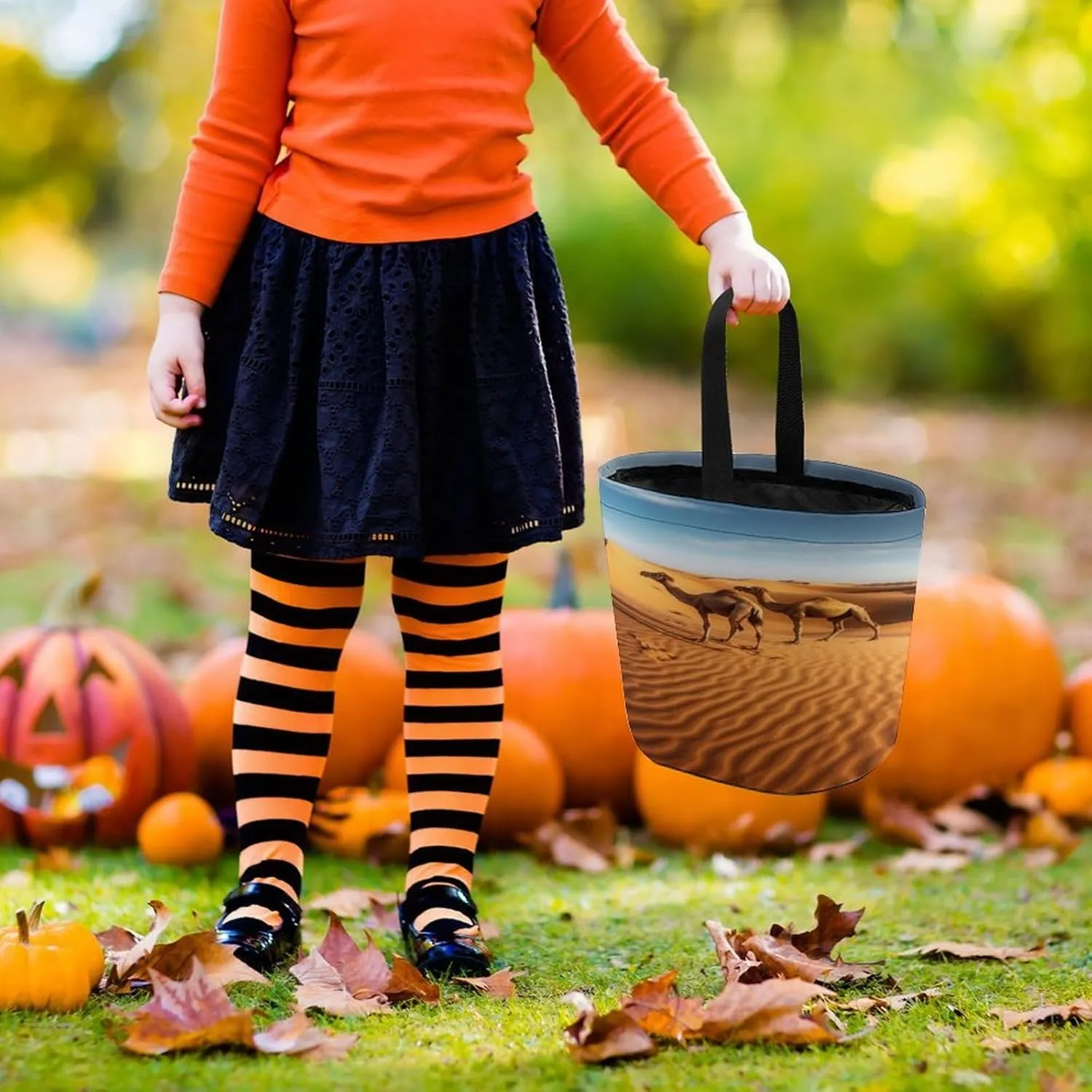 Halloween Candy Bucket,Halloween Trick Or Treat Bags,Seaside Cruise Ship Printed Collapsible Reusable Candy Basket