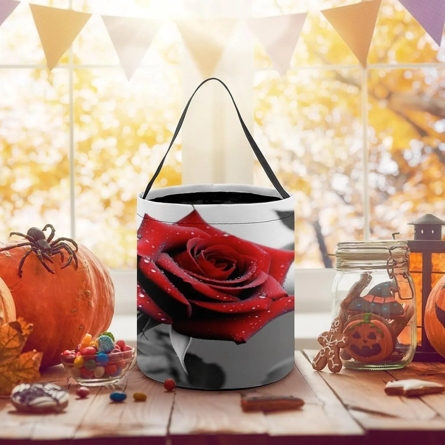 Halloween Candy Bucket,Halloween Trick Or Treat Bags,Seaside Cruise Ship Printed Collapsible Reusable Candy Basket