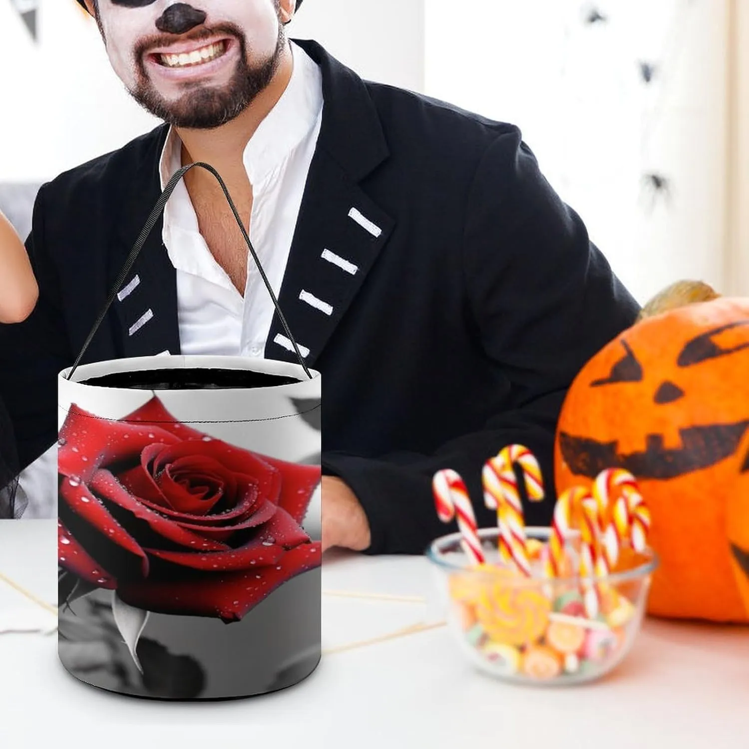 Halloween Candy Bucket,Halloween Trick Or Treat Bags,Seaside Cruise Ship Printed Collapsible Reusable Candy Basket