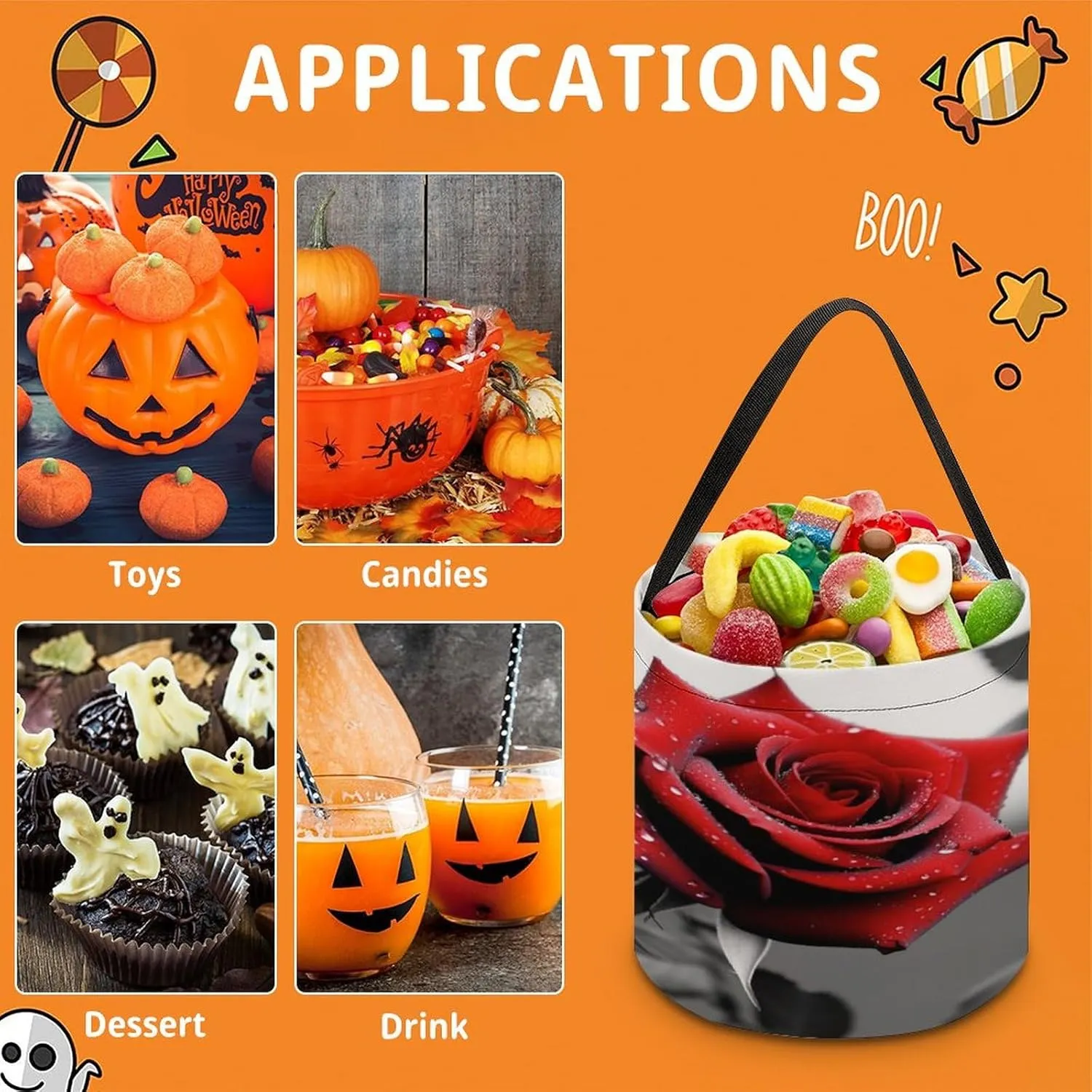 Halloween Candy Bucket,Halloween Trick Or Treat Bags,Seaside Cruise Ship Printed Collapsible Reusable Candy Basket