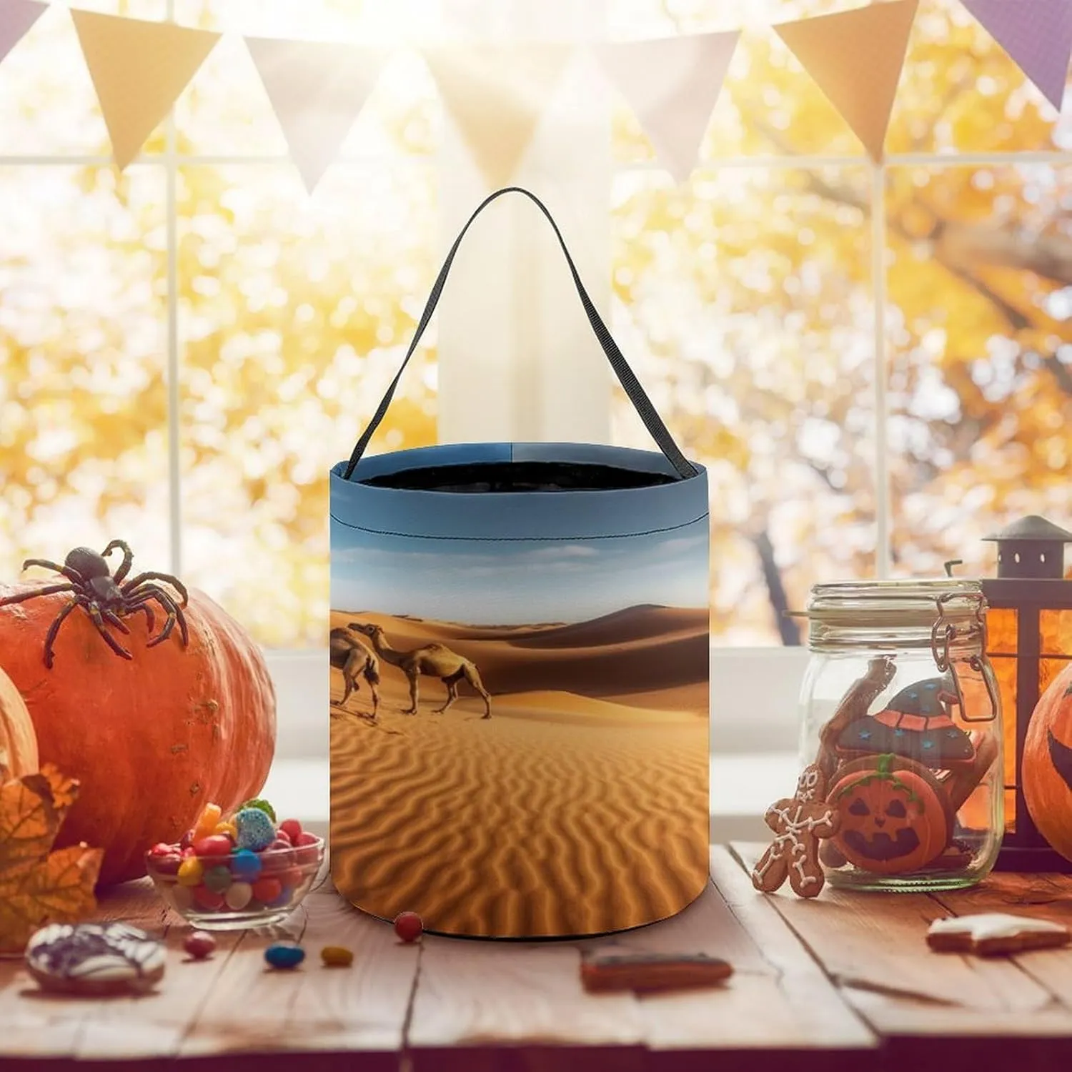 Halloween Candy Bucket,Halloween Trick Or Treat Bags,Seaside Cruise Ship Printed Collapsible Reusable Candy Basket