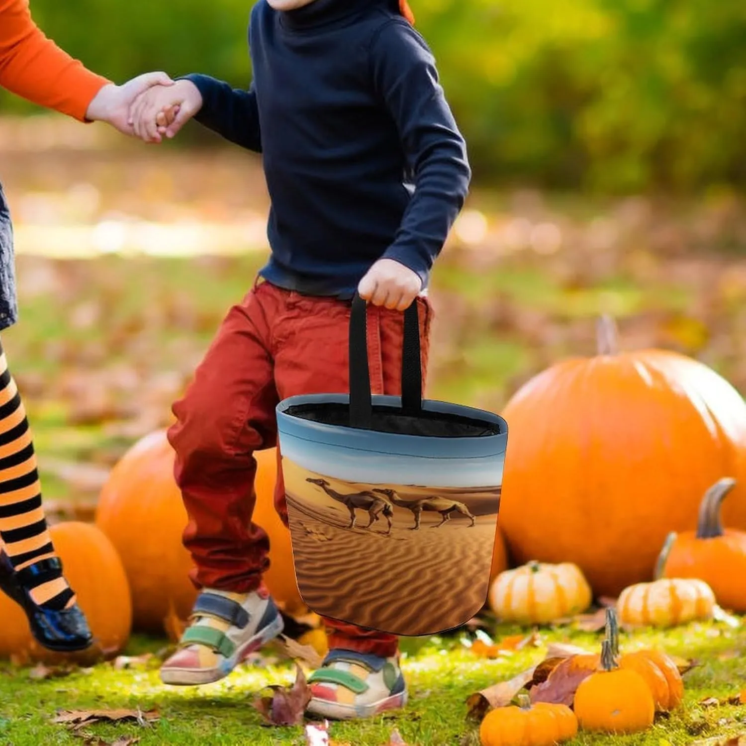 Halloween Candy Bucket,Halloween Trick Or Treat Bags,Seaside Cruise Ship Printed Collapsible Reusable Candy Basket