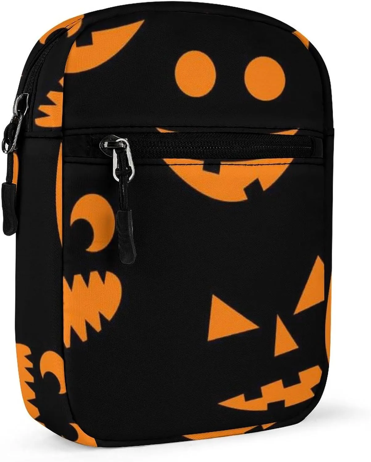 Halloween Orange Pumpkins Carved Faces On Black Adjustable Fanny Waist Pack Pouch, Waterproof Crossbody Runners Bag Wallet for Gym Hiking Fitness Women Men 6.1 x 2.2 x 7.9 inch