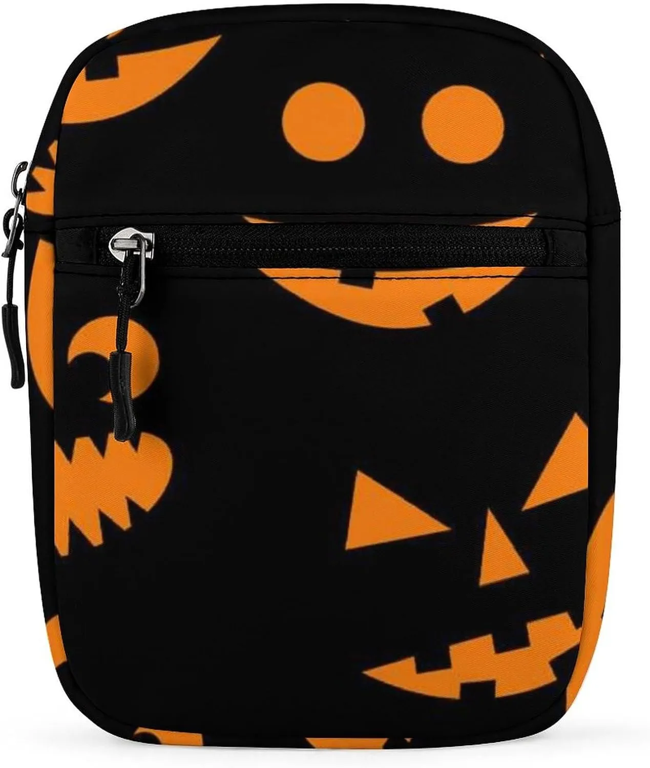 Halloween Orange Pumpkins Carved Faces On Black Adjustable Fanny Waist Pack Pouch, Waterproof Crossbody Runners Bag Wallet for Gym Hiking Fitness Women Men 6.1 x 2.2 x 7.9 inch