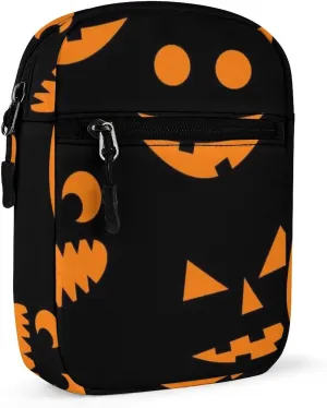 Halloween Orange Pumpkins Carved Faces On Black Adjustable Fanny Waist Pack Pouch, Waterproof Crossbody Runners Bag Wallet for Gym Hiking Fitness Women Men 6.1 x 2.2 x 7.9 inch