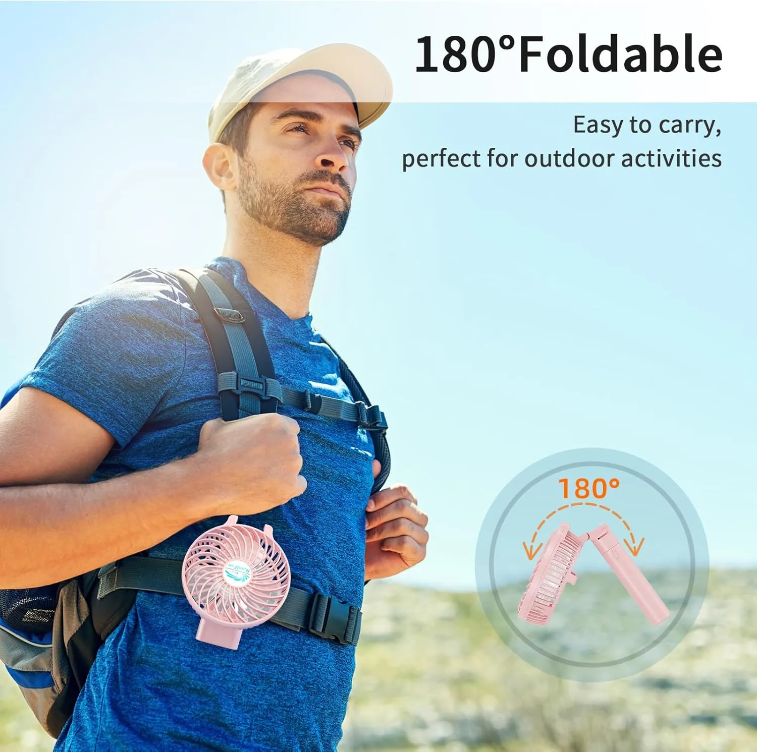 HandFan 10400mAh Handheld Fan With Double Portable Charger, Rechargeable Personal Hand Fan, Foldable Mini Electric Fan, Battery Operated Cooling Fan for Travel Beach Outdoors Indoors(Pink)