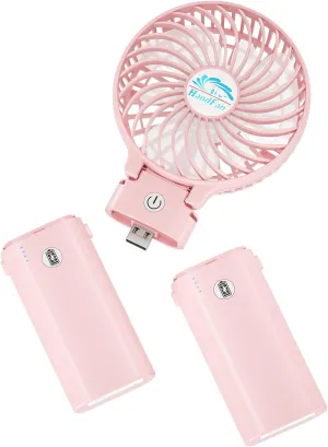 HandFan 10400mAh Handheld Fan With Double Portable Charger, Rechargeable Personal Hand Fan, Foldable Mini Electric Fan, Battery Operated Cooling Fan for Travel Beach Outdoors Indoors(Pink)