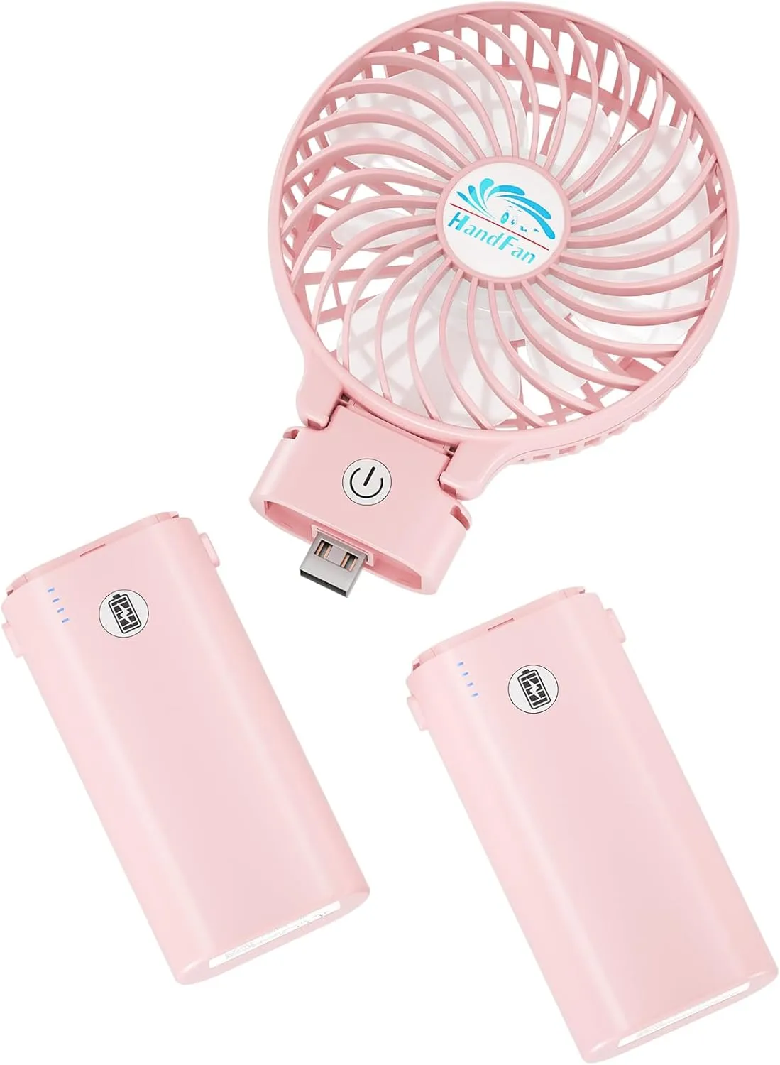 HandFan 10400mAh Handheld Fan With Double Portable Charger, Rechargeable Personal Hand Fan, Foldable Mini Electric Fan, Battery Operated Cooling Fan for Travel Beach Outdoors Indoors(Pink)