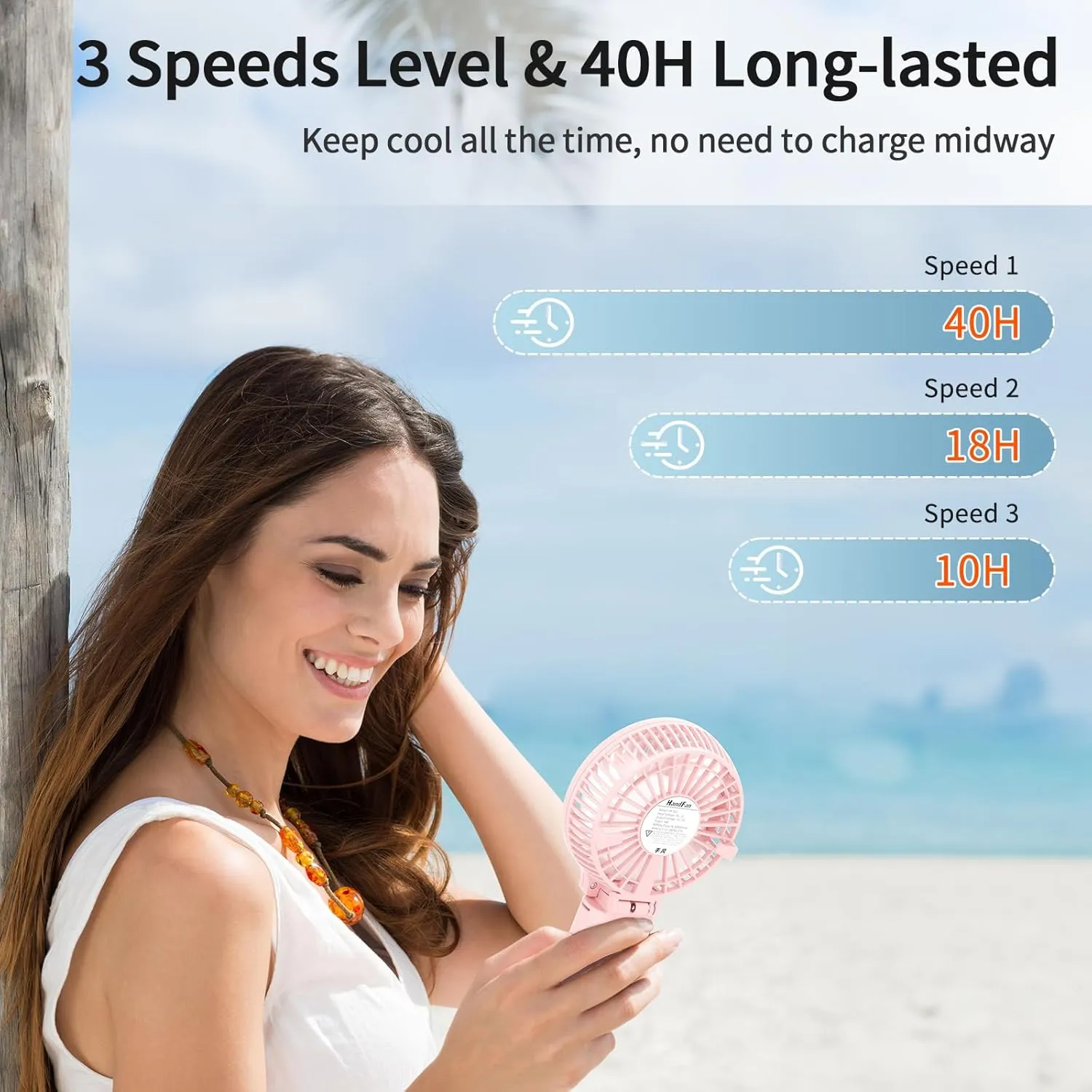 HandFan 10400mAh Handheld Fan With Double Portable Charger, Rechargeable Personal Hand Fan, Foldable Mini Electric Fan, Battery Operated Cooling Fan for Travel Beach Outdoors Indoors(Pink)