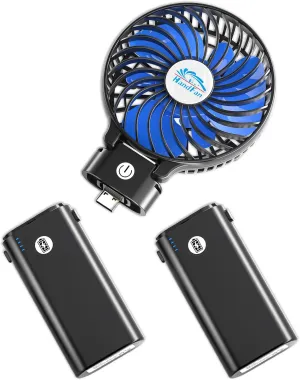 HandFan 10400mAh Handheld Fan With Double Portable Charger, Rechargeable Personal Hand Fan, Foldable Mini Electric Fans, Battery Operated Cooling Fans for Travel Beach Outdoors Indoors(Blue Blade)