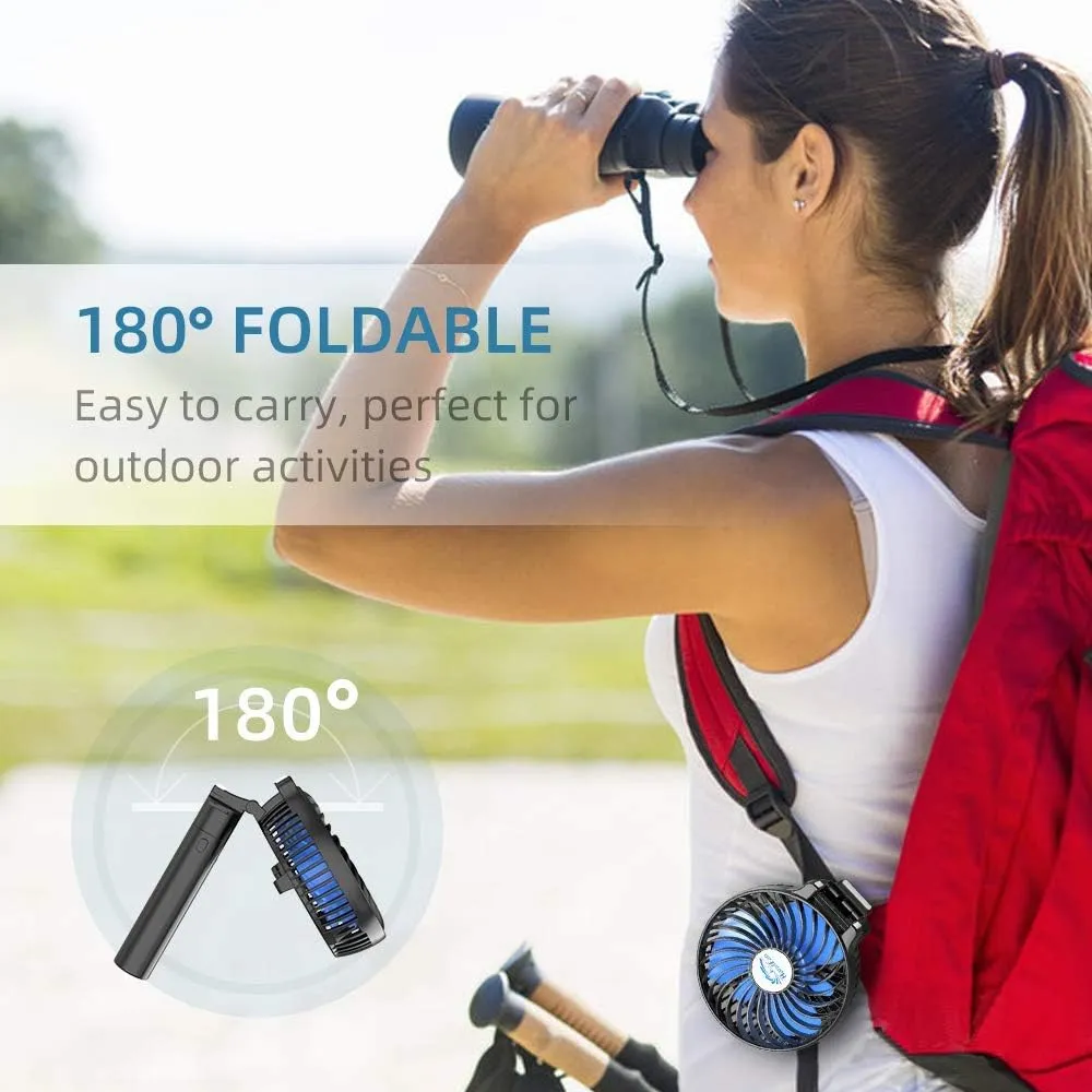 HandFan 10400mAh Handheld Fan With Double Portable Charger, Rechargeable Personal Hand Fan, Foldable Mini Electric Fans, Battery Operated Cooling Fans for Travel Beach Outdoors Indoors(Blue Blade)