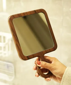 Handheld Mirror vintage, Wooden Black Walnut frame, Cute Hand Mirrors with Handle, Creative Round Shape Handle, Portable Travel Vanity Barber Hairdressing Mirror for Men & Women,Black walnut wood
