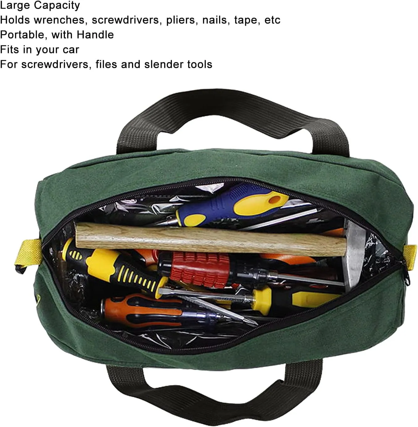 Handled Tool Bag Wide Mouth, 18 x 6 x 9Inch Heavy Large Capacity Duty Tool Organizer, Portable Tool Tote for Carpentry Electrician (18inch)