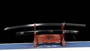 Handmade Japanese Samurai Sword,T10 High Carbon Steel,Covered with Soil Burning Blade, Full Tang Katana Real