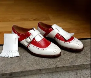 Handmade Two-Tone Fringe Monk Shoes for Men