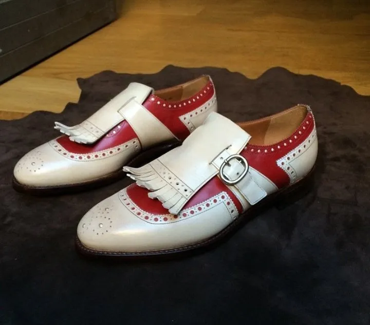 Handmade Two-Tone Fringe Monk Shoes for Men