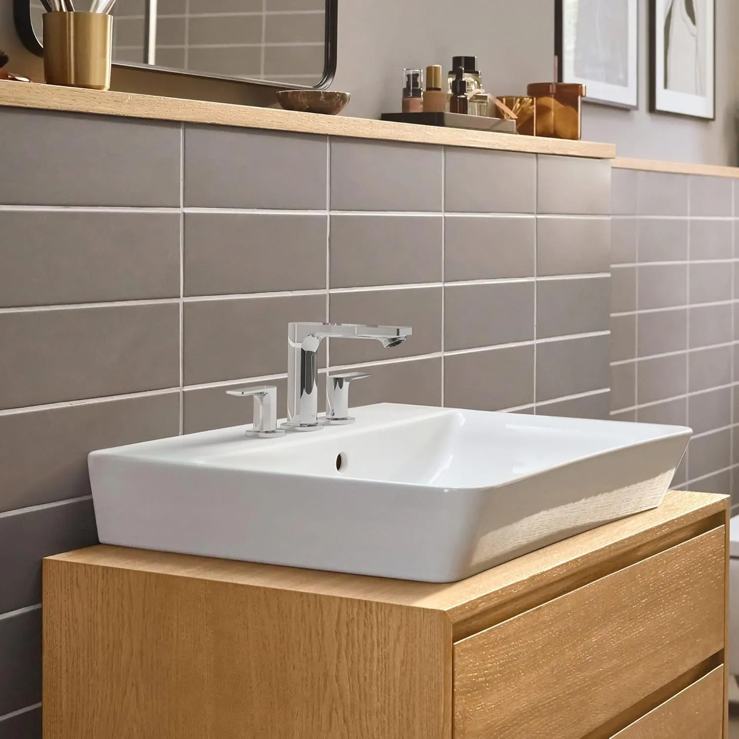 Hansgrohe Rebris E Contemporary 2-Handle 3-Hole 5-inch Tall Bathroom Sink Faucet in Brushed Nickel, 72532821