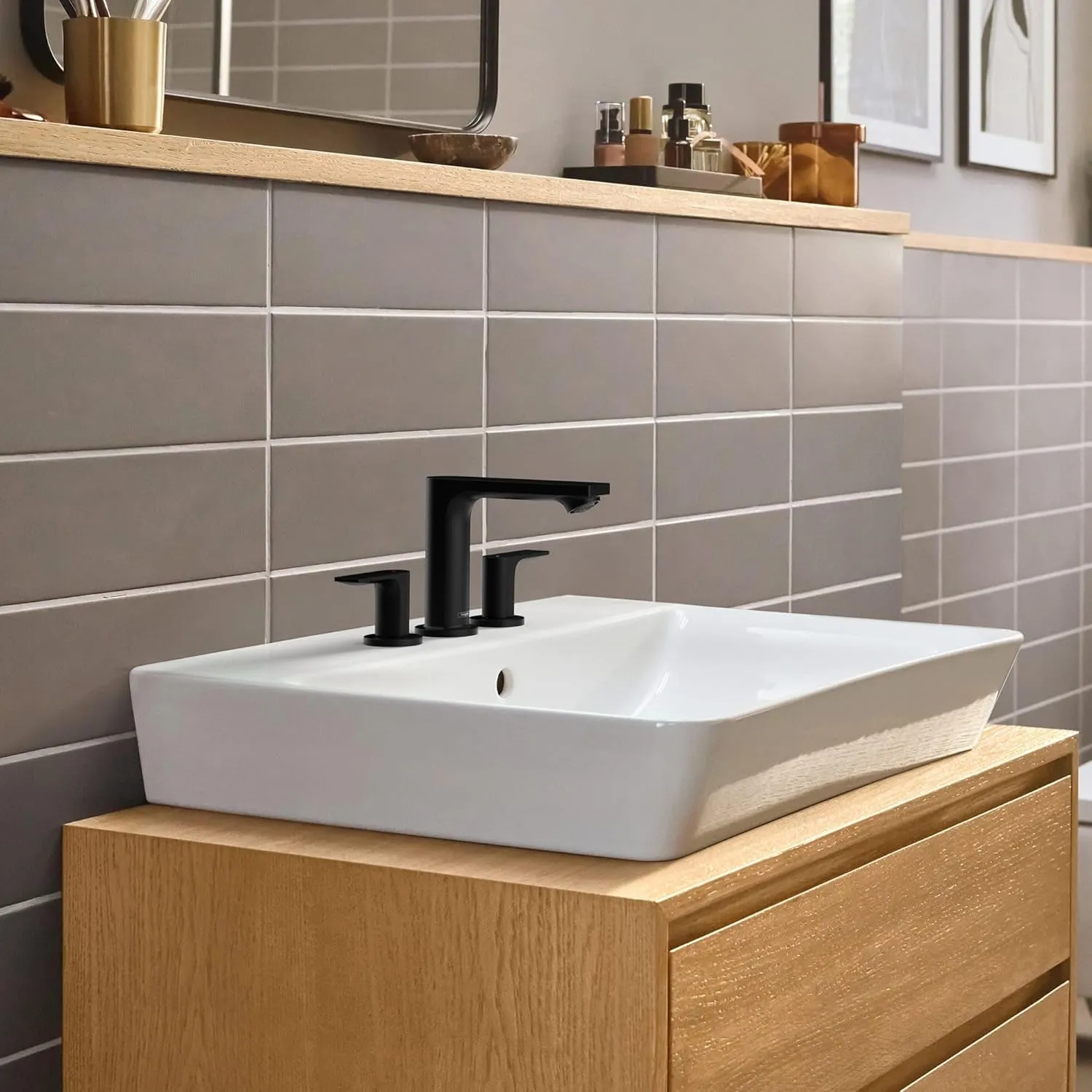 Hansgrohe Rebris E Contemporary 2-Handle 3-Hole 5-inch Tall Bathroom Sink Faucet in Brushed Nickel, 72532821