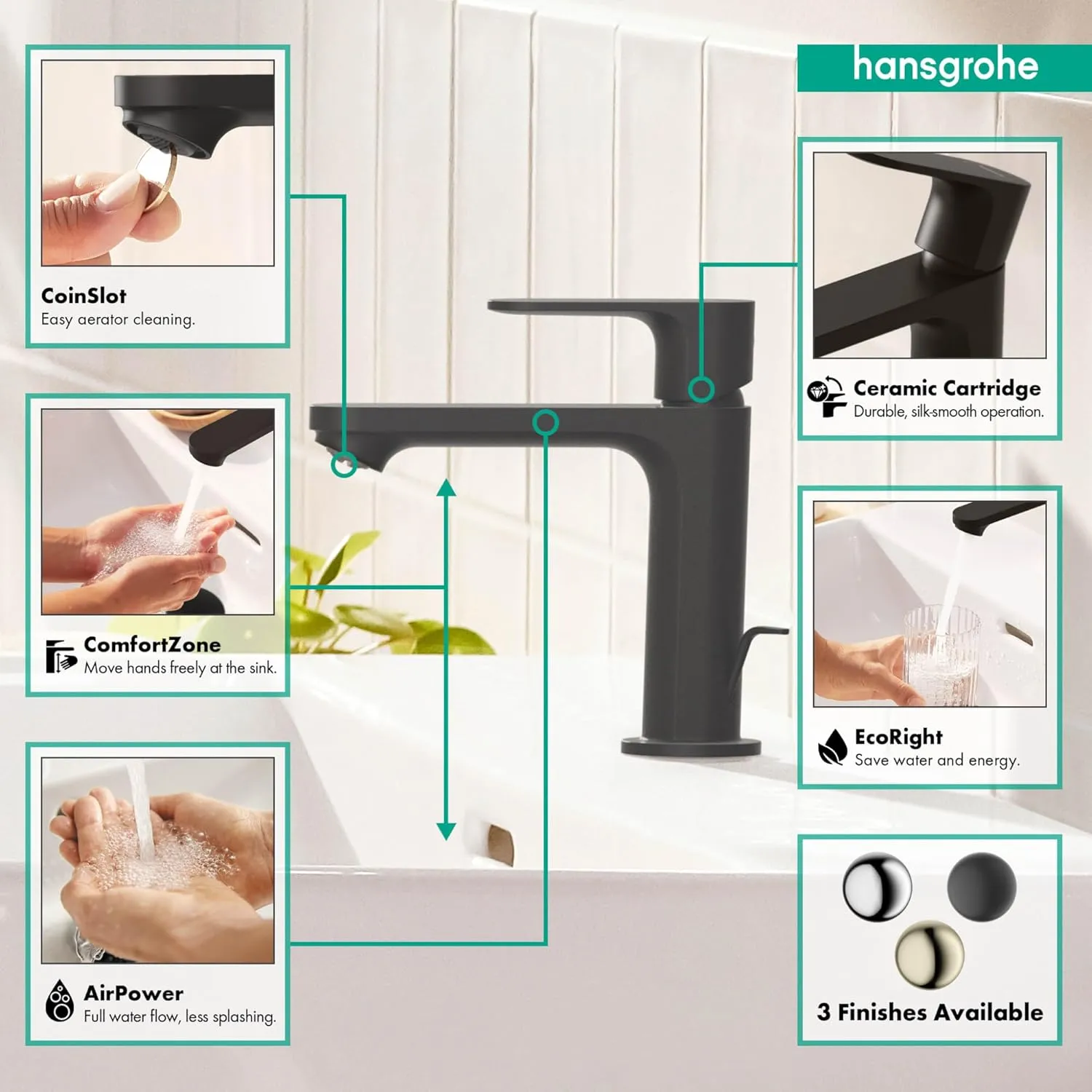 Hansgrohe Rebris S Contemporary 1-Handle 1-Hole 7-inch Tall Bathroom Sink Faucet in Brushed Nickel, 72517821