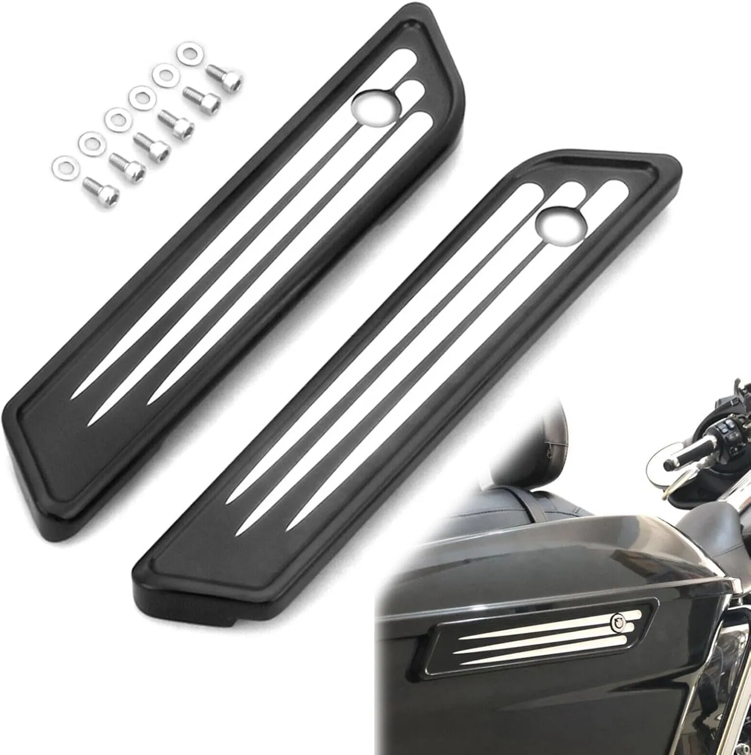 Harley Touring Road King Street Glide Saddlebag Hinge & Latch Covers 2014-2023 (Black Latch)
