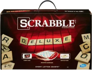 Hasbro Gaming Scrabble Deluxe Edition Letter Tiles Word Game | Rotating Board and Carrying Case | Ages 8  | 2-4 Players | Classic Family Travel Games (Amazon Exclusive)