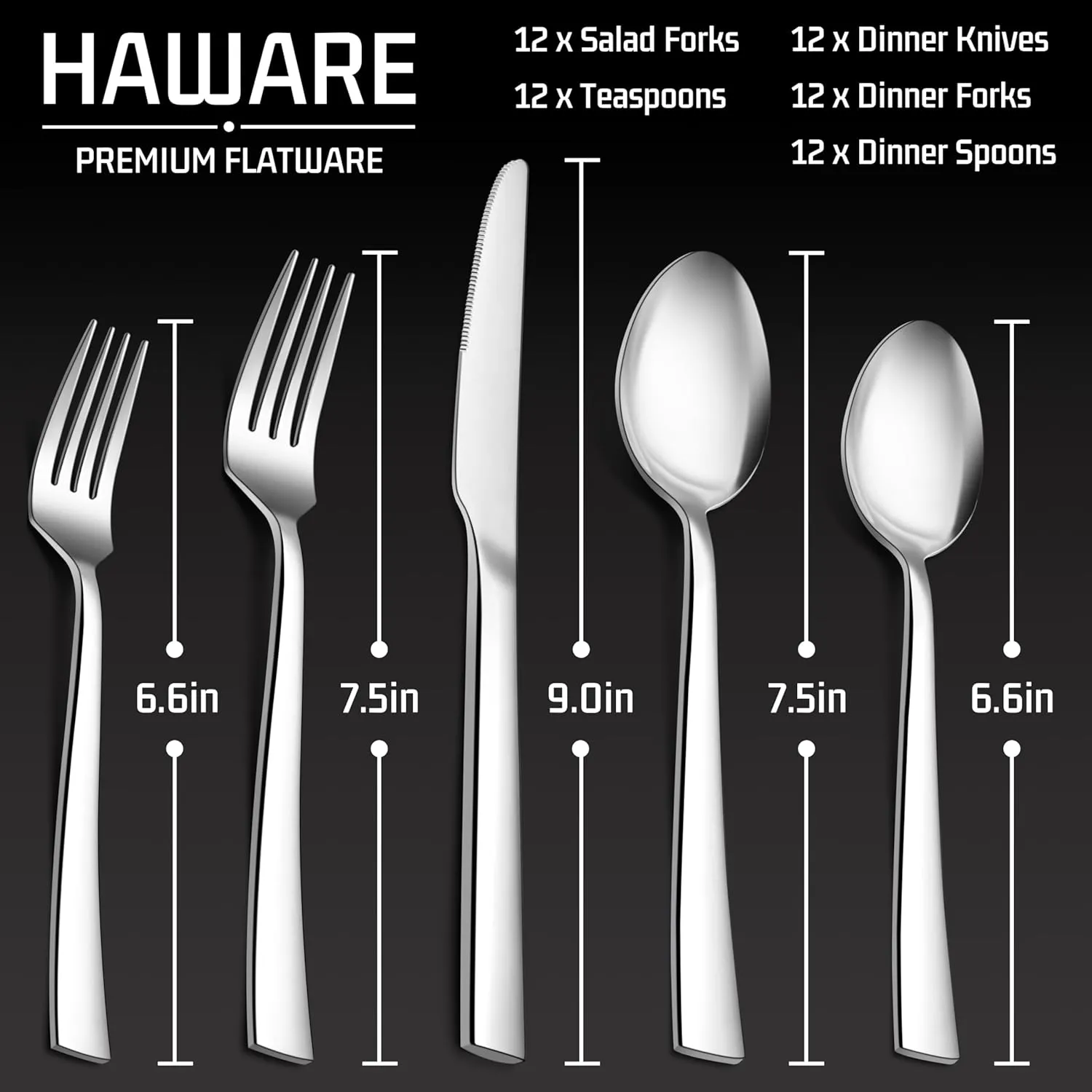 HaWare 60-Piece Silverware Set, Stainless Steel Flatware Cutlery Set for 12, Food-Grade Tableware for Home Restaurant, Square Edge Utensils Includes Knife Spoon Fork, Mirror Polished, Dishwasher Safe