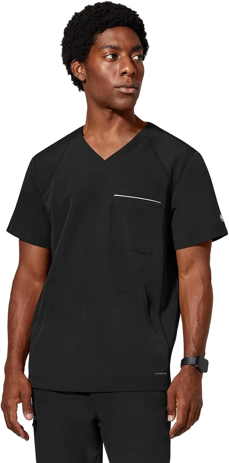 Healing Hands Men's Scrub Top Steven Top with 3 Pockets, Moisture Wicking, 360° Stretch & Recycled Fibers - 2382