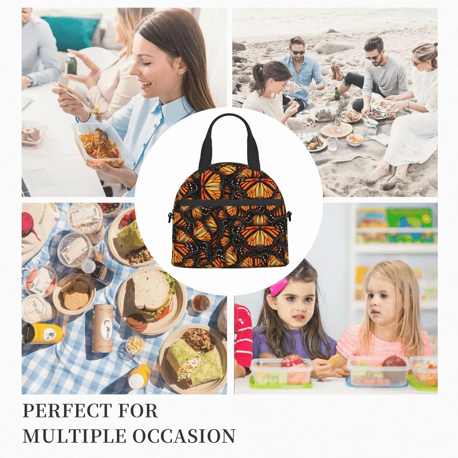 Heaps Of Orange Monarch Butterflies Lunch Bag For Women Men Insulated Lunch Tote Box Reusable For Office Picnic Days