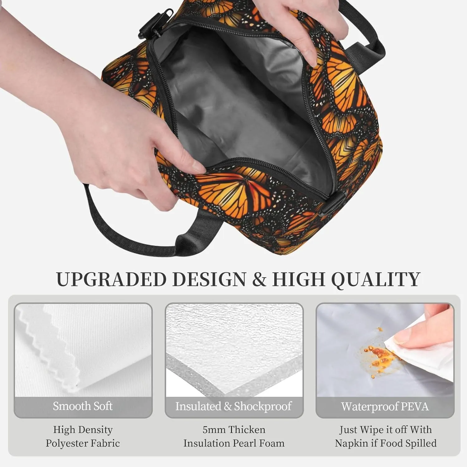 Heaps Of Orange Monarch Butterflies Lunch Bag For Women Men Insulated Lunch Tote Box Reusable For Office Picnic Days