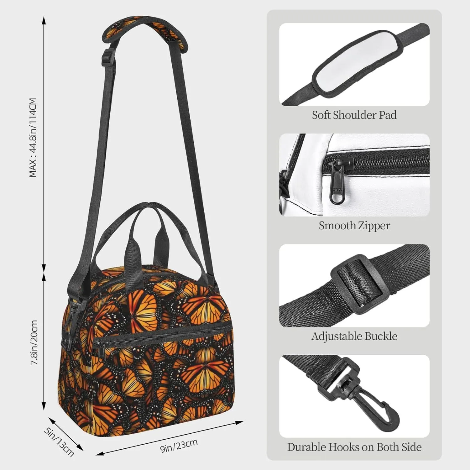 Heaps Of Orange Monarch Butterflies Lunch Bag For Women Men Insulated Lunch Tote Box Reusable For Office Picnic Days