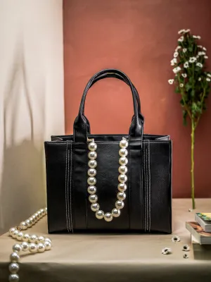 Heavy Pearl Handle Black Handbag