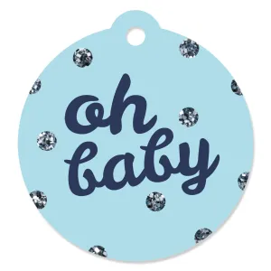 Hello Little One - Blue and Silver - Boy Baby Shower Favor Gift Tags (Set of 20)