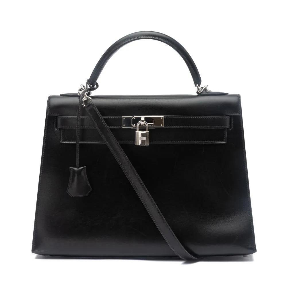 Hermes Black Box Leather Kelly Sellier 32 Bag